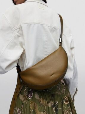 AllSaints Olive Green Half-Moon Leather Crossbody